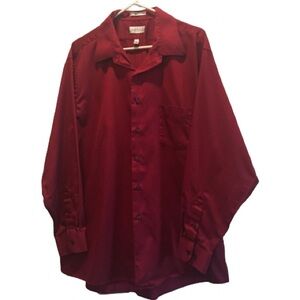 Mens Van Heusen Luxury Sateen Sz 18 34/35 XXL Long Sleeve Button Down Deep Red